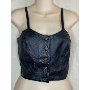 Bonus Italian Fashions Goth Moto Vegan Leather Cropped Top Size S Witchy Rocker
